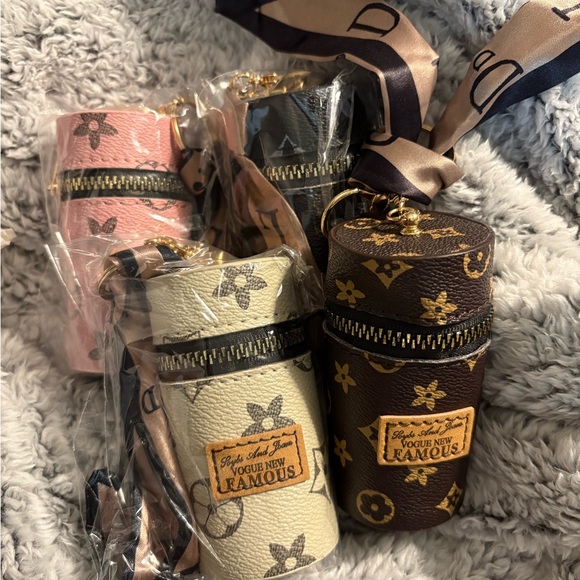 Luxury Leather Lipstick Bag Charm Key Chain with Silk Scarf - Picture 9 of 15